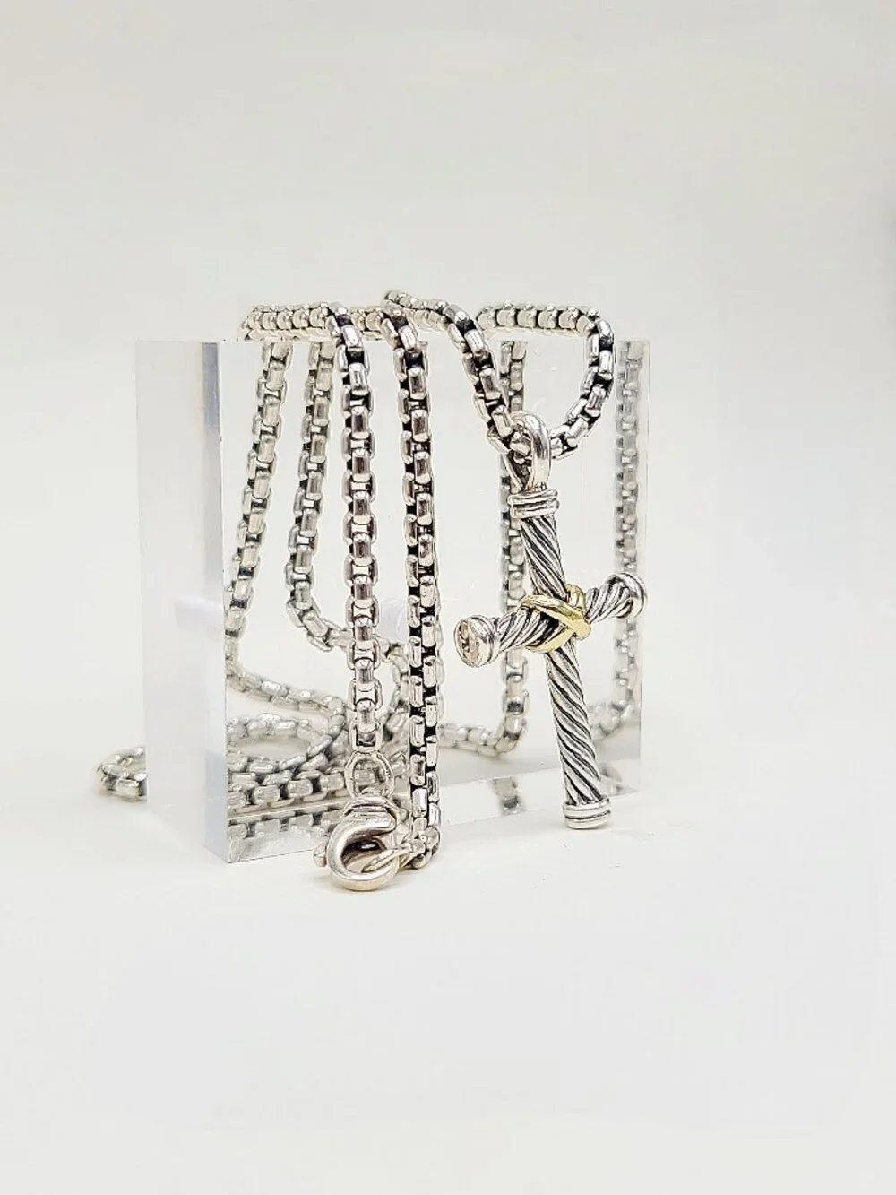 David Yurman Cable Cross Gold X Pendant Necklace w/ 18K Yellow Gold - 20" - RARE - Picture 2 of 12